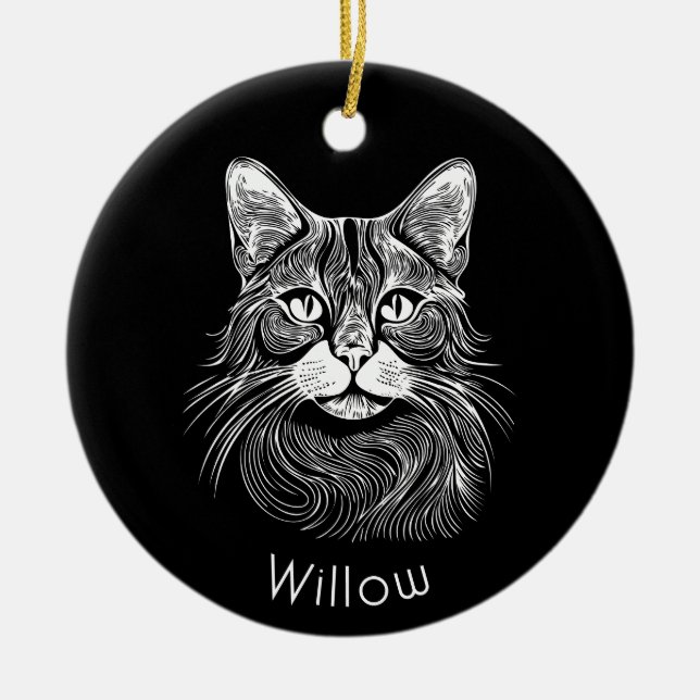 Chic personalised Hand drawn black&white  Ceramic Ornament (Front)