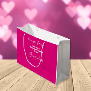 Chic Personalised Hot Pink Valentine's Day Cute Large Gift Bag