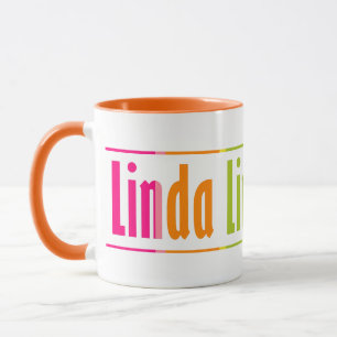 Chic Personalised "Linda" Name Colourful Stripes Mug