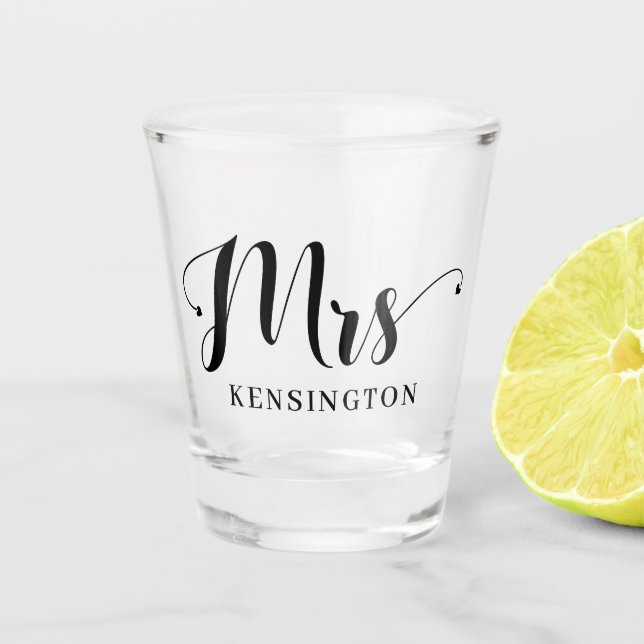 Chic Personalised Mrs Newlywed Typography Shot Glass (Front)