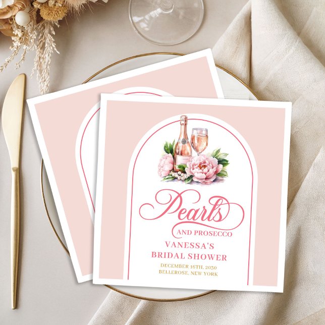 Chic Personalised Pearls and Prosecco Napkins (Chic Personalized Pearls and Prosecco Napkins)