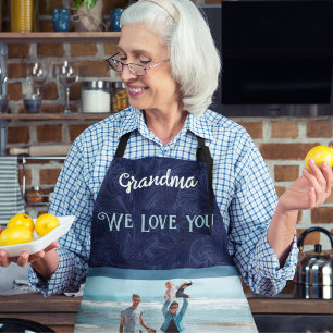 Chic Personalised Photo Text Grandma Gift Blue Apron