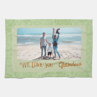 Chic Personalised Photo Text Grandma Gift Green Tea Towel