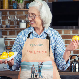Chic Personalised Photo Text Grandma Gift Orange Apron