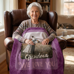 Chic Personalised Photo Text Grandma Gift Red Fleece Blanket