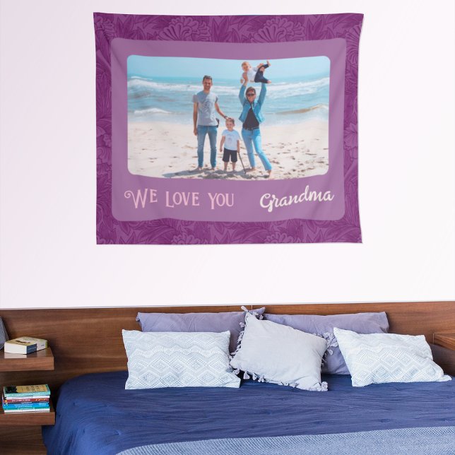Chic Personalised Photo Text Grandma Gift Red Tapestry (Creator Uploaded)