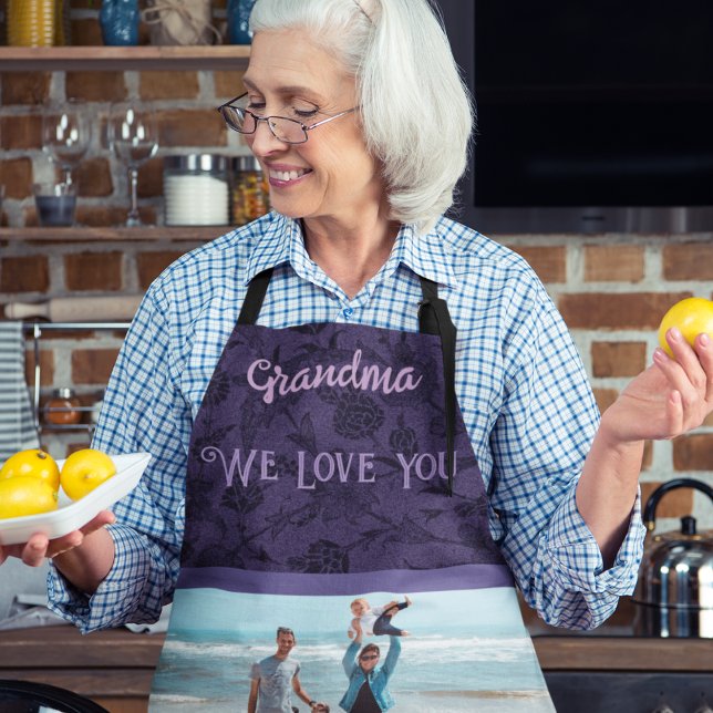 Chic Personalised Photo Text Grandma Gift Violet Apron (Creator Uploaded)