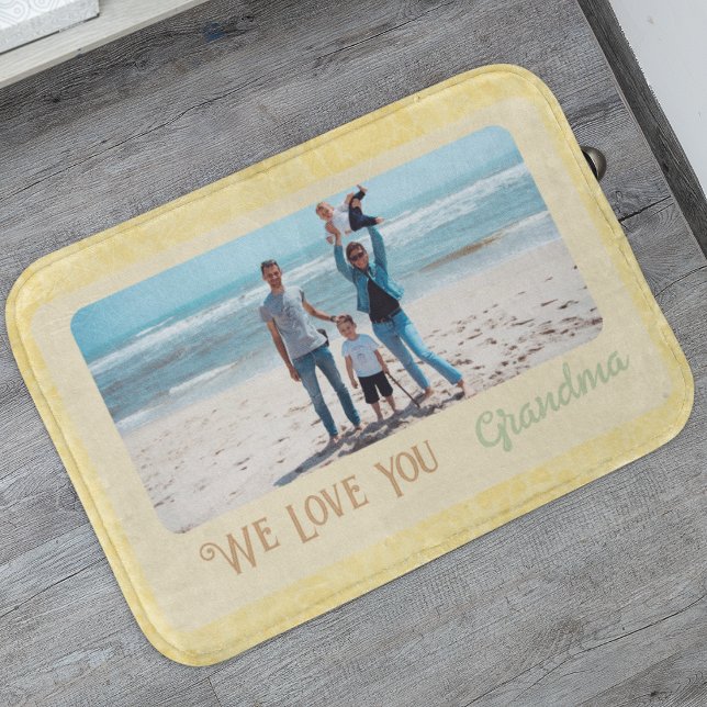 Chic Personalised Photo Text Grandma Gift Yellow Bath Mat (Creator Uploaded)
