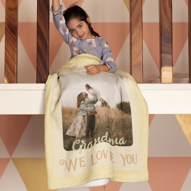 Chic Personalised Photo Text Grandma Gift Yellow Fleece Blanket (Creator Uploaded)