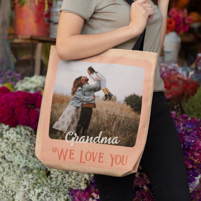 Chic Personalised Photo Text Grandparents Gift Tote Bag (Creator Uploaded)