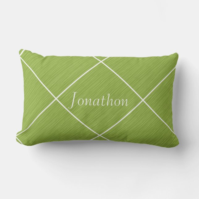 Chic Personalised Pillow Green Grass & White Tiles (Front)