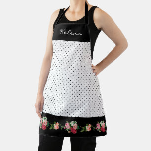 Chic Personalised Polka Dots with Rose Border Apron