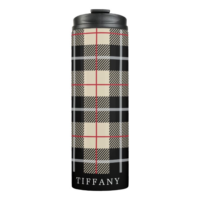 Chic Personalised Thompson Camel Plaid Pattern Thermal Tumbler (Front)