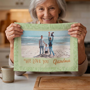 Chic Personalized Photo Text Grandma Gift Green Tea Towel