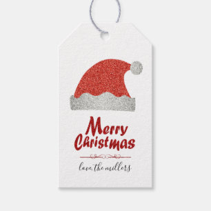 Chic Personalized Red Glitter Merry Christmas Name Gift Tags