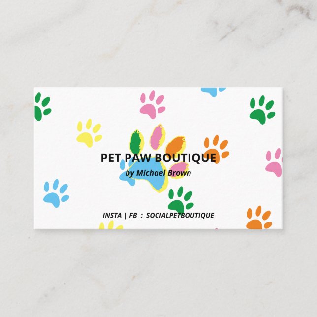 Chic Pet Paws Colourful Business Card (Front)