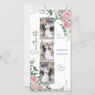 Chic Petals Pink Rose Eucalyptus Photo Strip Save The Date