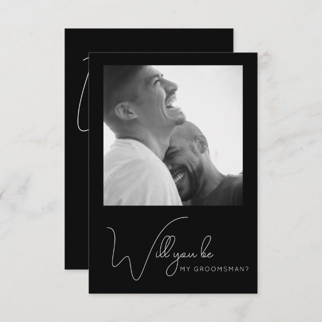 Chic Photo Black and White Groomsman Proposal Card (Front/Back)