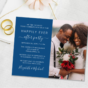 Chic Photo Blue Wedding Reception Invitation