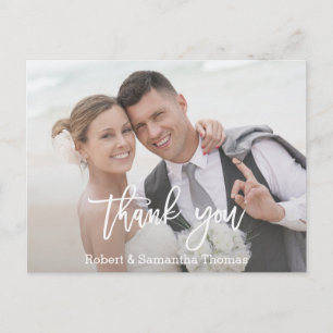Chic Photo Calligraphy Wedding Thank You Postcard