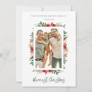 Chic Photo Classic Merriest Christmas Poinsettias Holiday Card