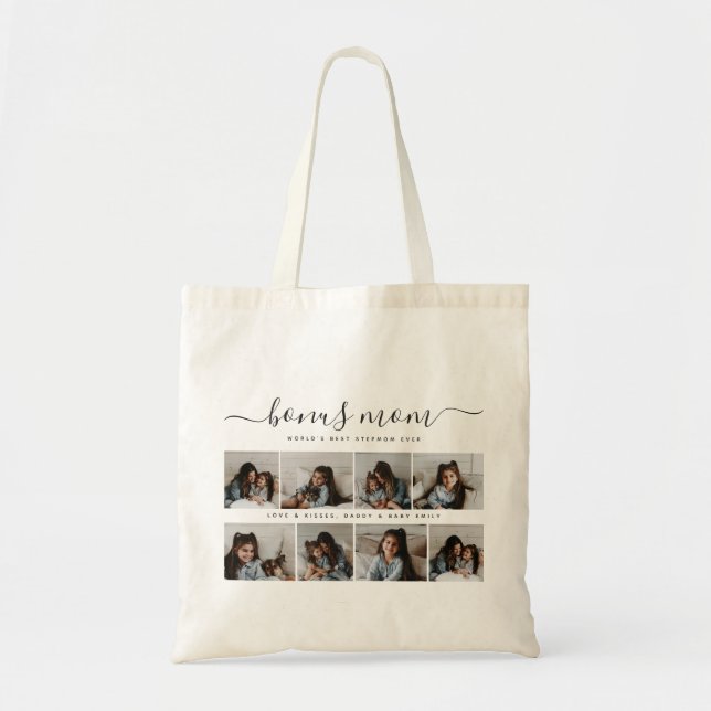 Chic Photo Collage Bonus Mum Stylish Mothers Day Tote Bag (Front)