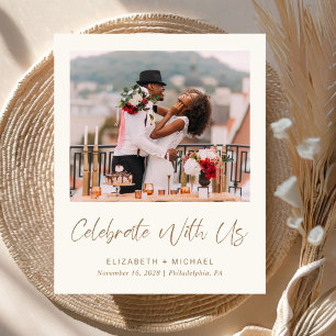 Chic Photo Cream Gold Wedding Reception Invitation