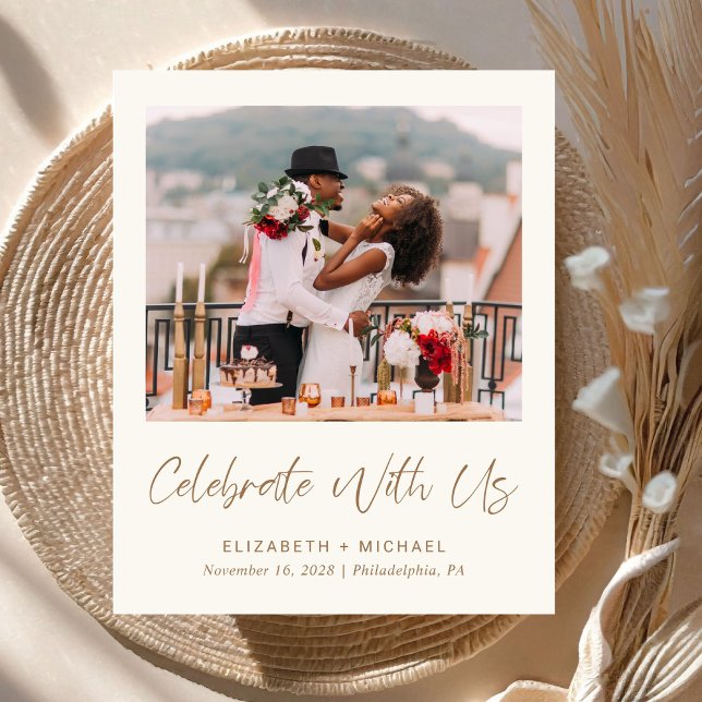 Chic Photo Cream Gold Wedding Reception Invitation (Creator Uploaded)