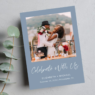 Chic Photo Dusty Blue Wedding Reception Invitation