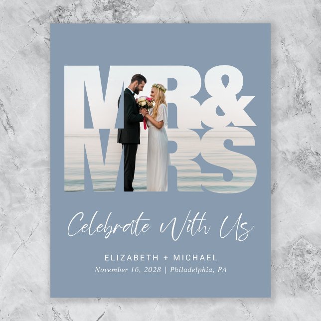 Chic Photo Dusty Blue Wedding Reception Invitation (Creator Uploaded)