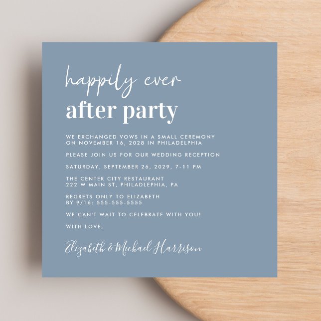 Chic Photo Dusty Blue Wedding Reception Invitation (From private vows to a grand party - invite family and friends to celebrate your marriage!)