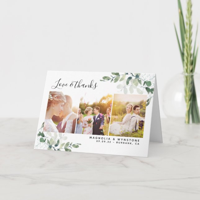 Chic Photo Eucalyptus Wedding  Thank You Card (Front)