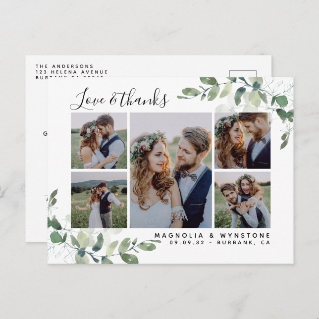 Chic Photo Eucalyptus Wedding Thank You Postcard (Front/Back)