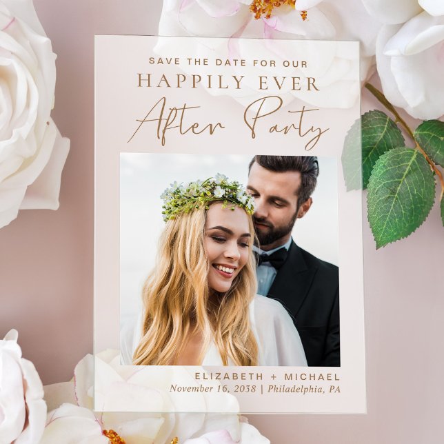 Chic Photo Gold Wedding Reception Save The Date Acrylic Invitations (Make your day unforgettable with stunning acrylic save the dates—modern, elegant, unique!)