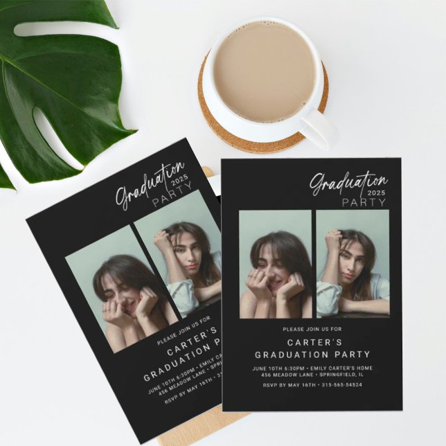 chic photo graduation Minimalist black and white Invitation (Creator Uploaded)