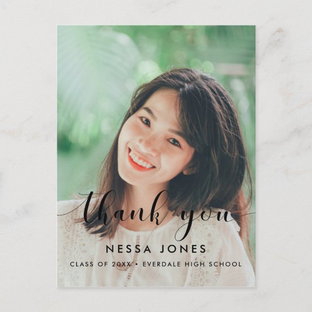Chic Photo graduation Thank you Postcard (Front)