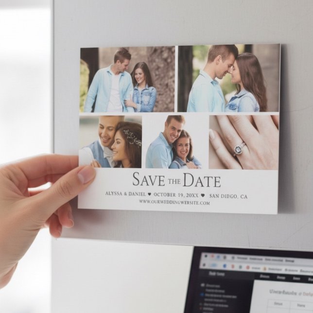 Chic Photo Grid Wedding Save the Date magnetic Invitation (Modern photo collage save the date magnetic wedding card.)