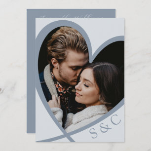 Chic Photo Heart Dusty Blue  Wedding  Invitation