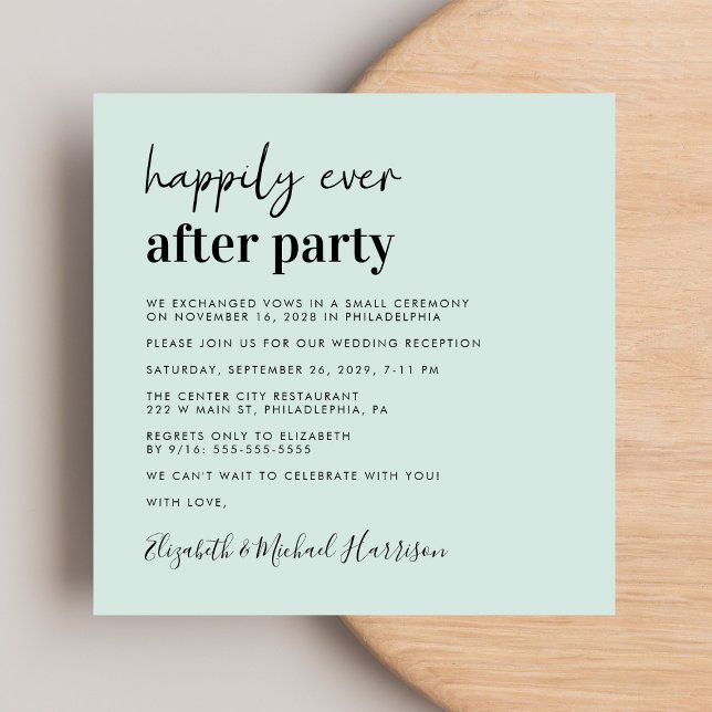 Chic Photo Mint Wedding Reception Invitation (From private vows to a grand party - invite family and friends to celebrate your marriage!)