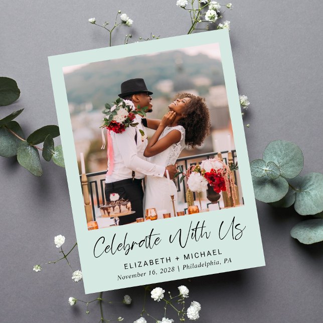Chic Photo Mint Wedding Reception Invitation Postcard (Creator Uploaded)