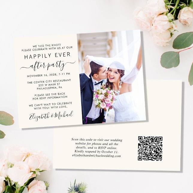 Chic Photo QR Code Cream Wedding Reception Invitation (Creator Uploaded)