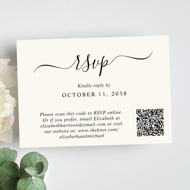 Chic Photo QR Code Cream Wedding RSVP Card (Creator Uploaded)