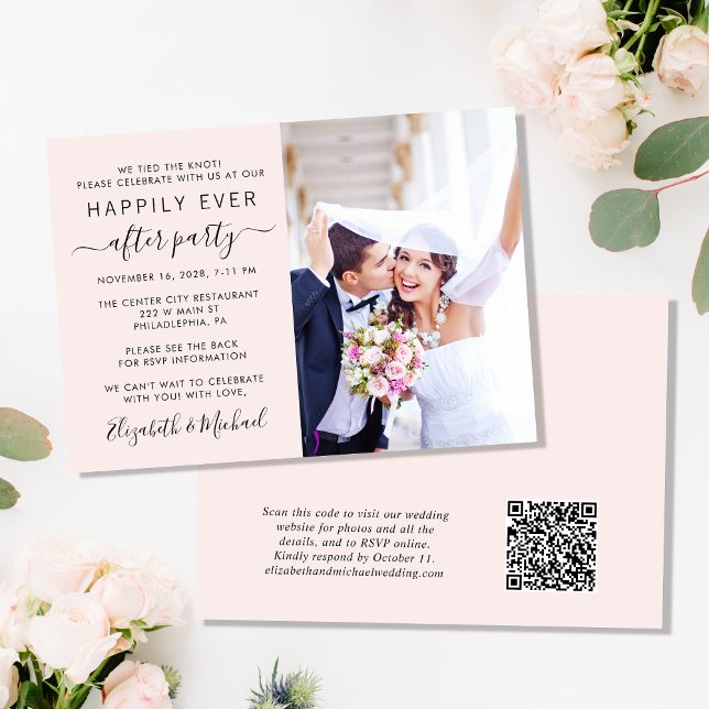Chic Photo QR Code Pink Wedding Reception Invitation (Creator Uploaded)