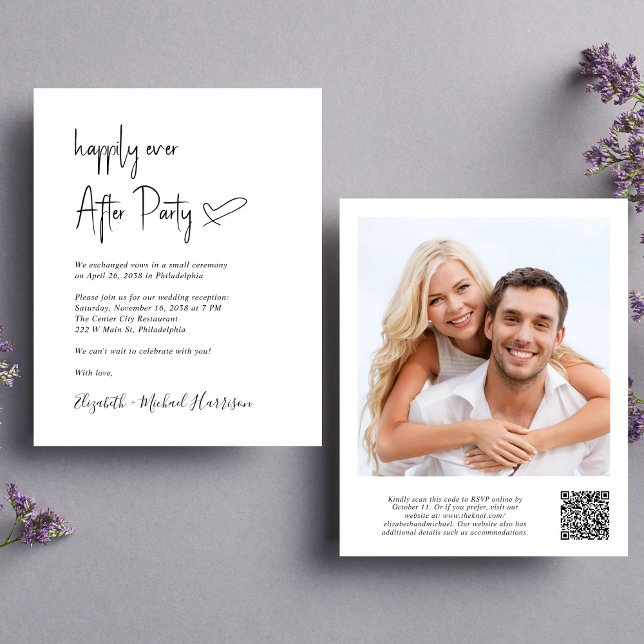 Chic Photo QR Code Wedding Reception Invitation (Creator Uploaded)