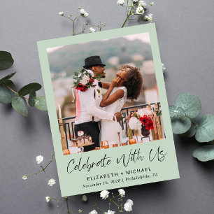 Chic Photo Sage Green Wedding Reception Invitation Postcard