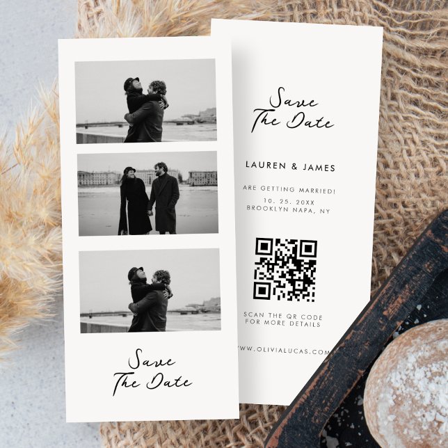 Chic Photo Strip Wedding QR Code Save The Date (Creator Uploaded)