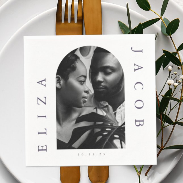Chic Photo Wedding Date Napkin (Creator Uploaded)