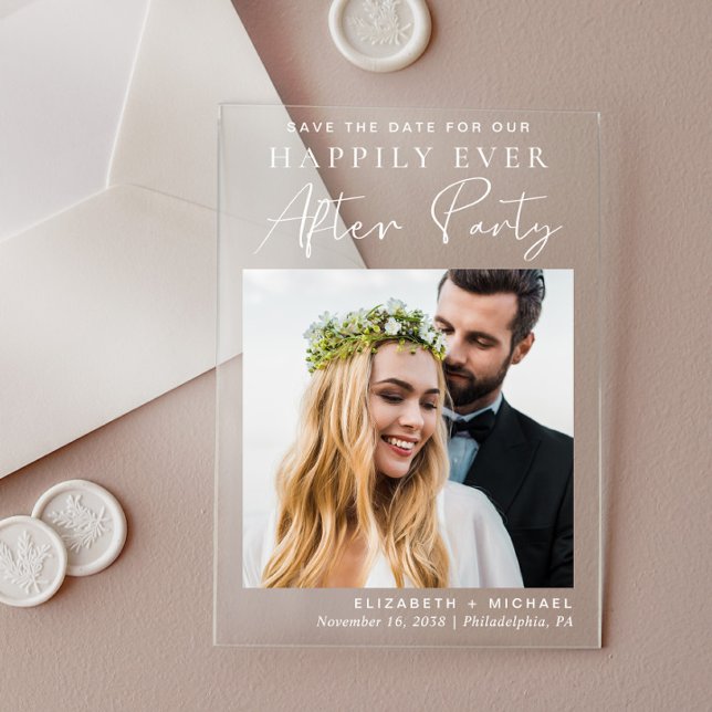 Chic Photo Wedding Reception Save The Date Acrylic Invitations (Make your day unforgettable with stunning acrylic save the dates—modern, elegant, unique!)