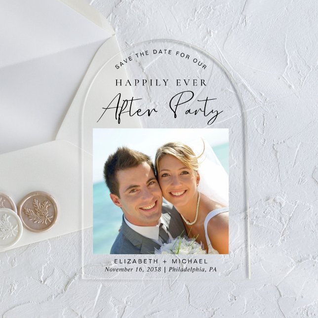  Chic Photo Wedding Reception Save The Date Acrylic Invitations (Celebrate your Happily Ever After in style with our chic acrylic wedding save the date announcement)
