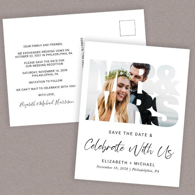 Chic Photo Wedding Reception Save The Date Announcement Postcard (Creator Uploaded)